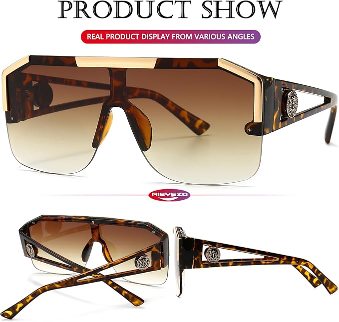AIEYEZO Square Oversized Sunglasses Flat Top Shield Sun Glasses for Men Women One Lens Square Shades