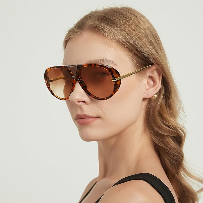 SODQW Oversized Aviator Sunglasses for Women With Earring Trendy Large Big XL Size 2025 Designer Ladies Shades