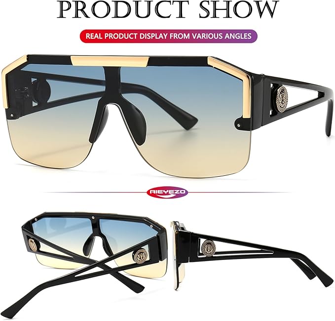 AIEYEZO Square Oversized Sunglasses Flat Top Shield Sun Glasses for Men Women One Lens Square Shades
