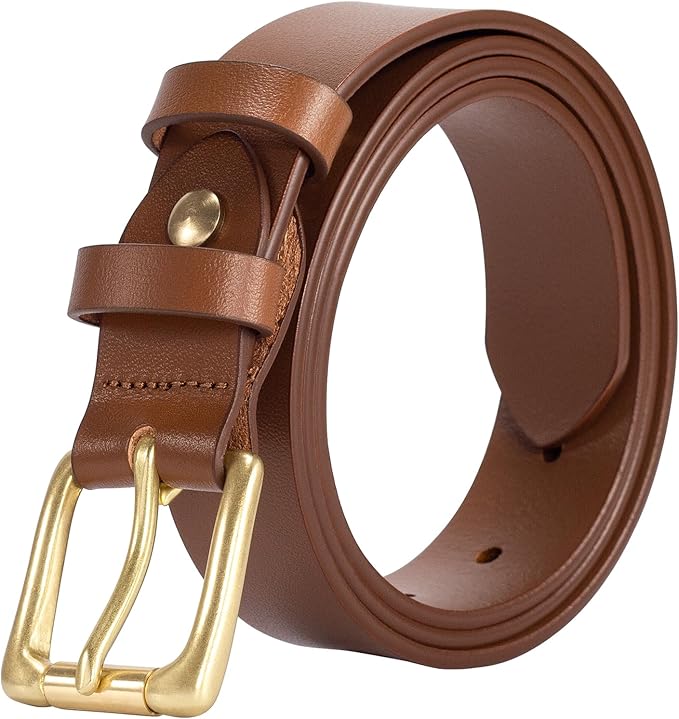 Womens Belts for Jeans 1.1" Width Ladies Belts for Dresses Full Grain Leather Gold Buckle Belt Gift Box