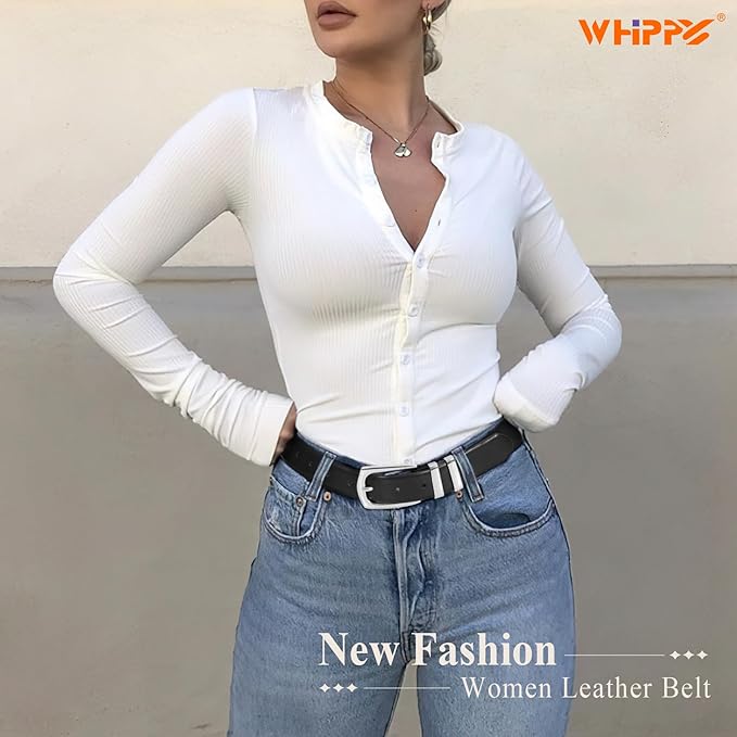 WHIPPY Women's Leather Belts for Jeans Pants Fashion Ladies Belt Gold Buckle Belts for Women