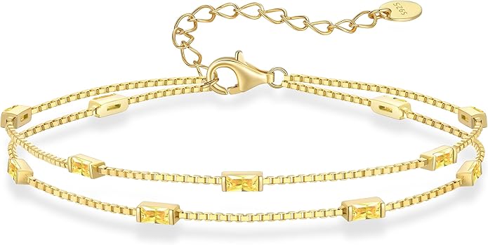 LOUISA SECRET Birthstone Bracelets for Women, 925 Sterling Silver Dainty Simple Women Charm Link Bracelet, Birthday Anniversary Christmas Jewelry Gifts for Women Wife Mom Her