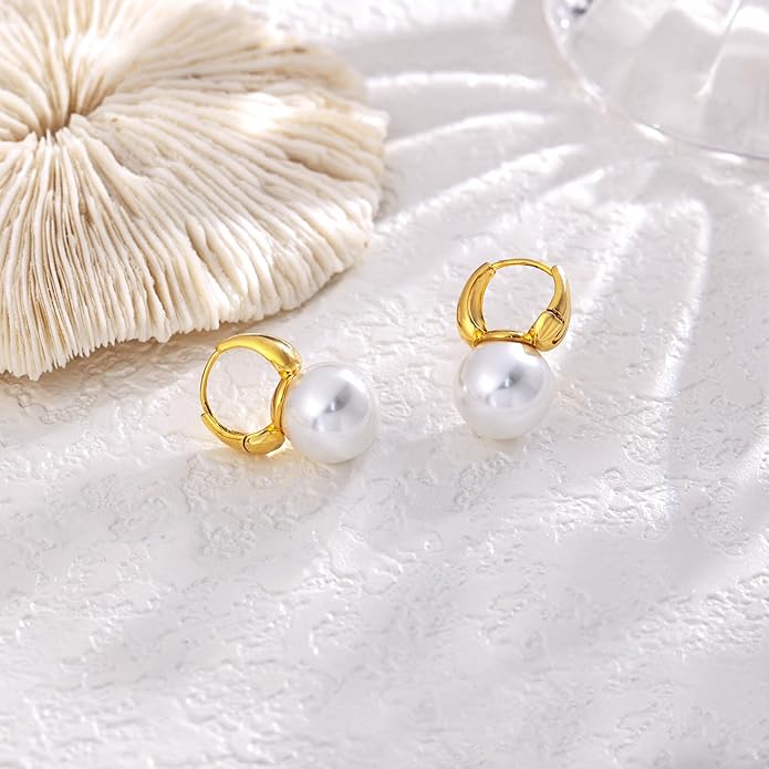 CHESKY Christmas Gifts Pearl Earrings for Women, Dainty 14K Gold Plated/Silver Plated Drop Quality Handpicked AAA+ Freshwater Cultured Round Pearls Dangle Earrings Wedding Jewelry for Women Gifts