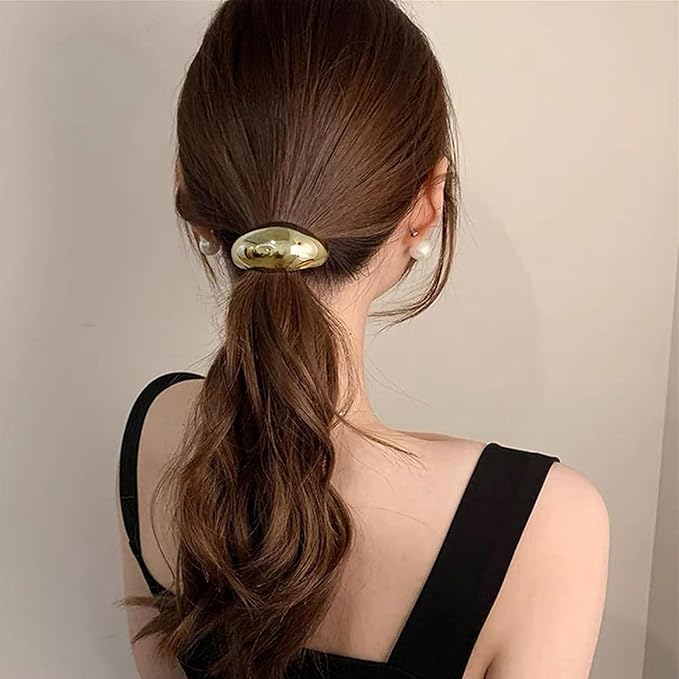 Gold Metal Hair Ties for Women - Cuffs, Accessories, Elastic Bands for Thick and Thin Hair Ponytails