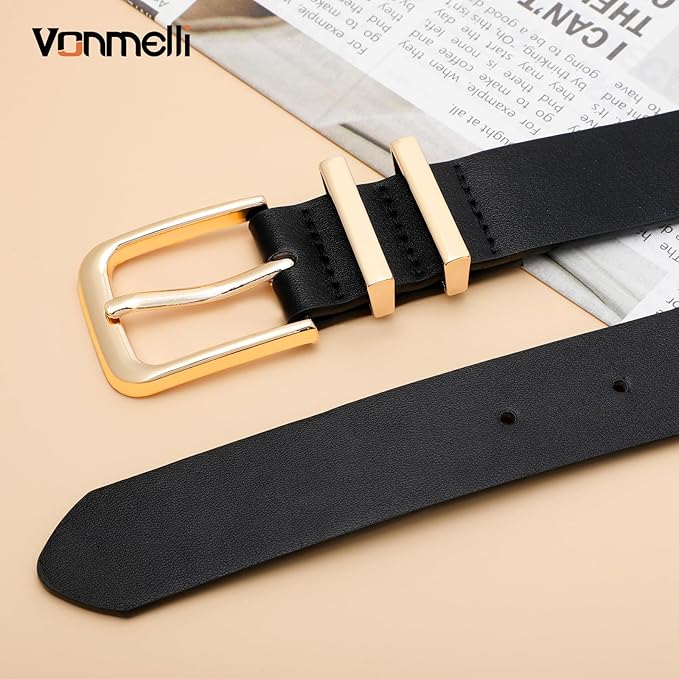 VONMELLI Women's Soft Faux Leather Belt for Jeans Pants Dress Fashion Ladies Waist Belt with Gold/Silvery Buckle