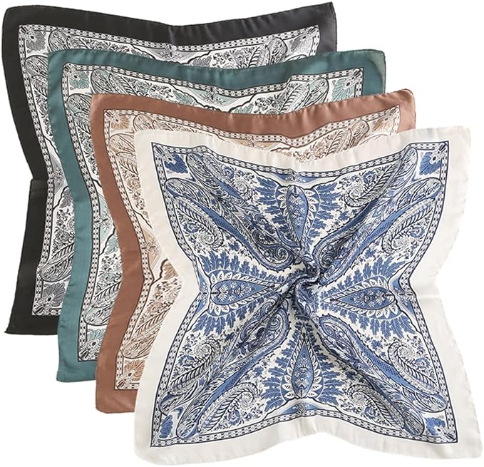 FONYVE Silk Feeling Scarf Medium Square Satin Head Scarf for Women 27.5 × 27.5 inches