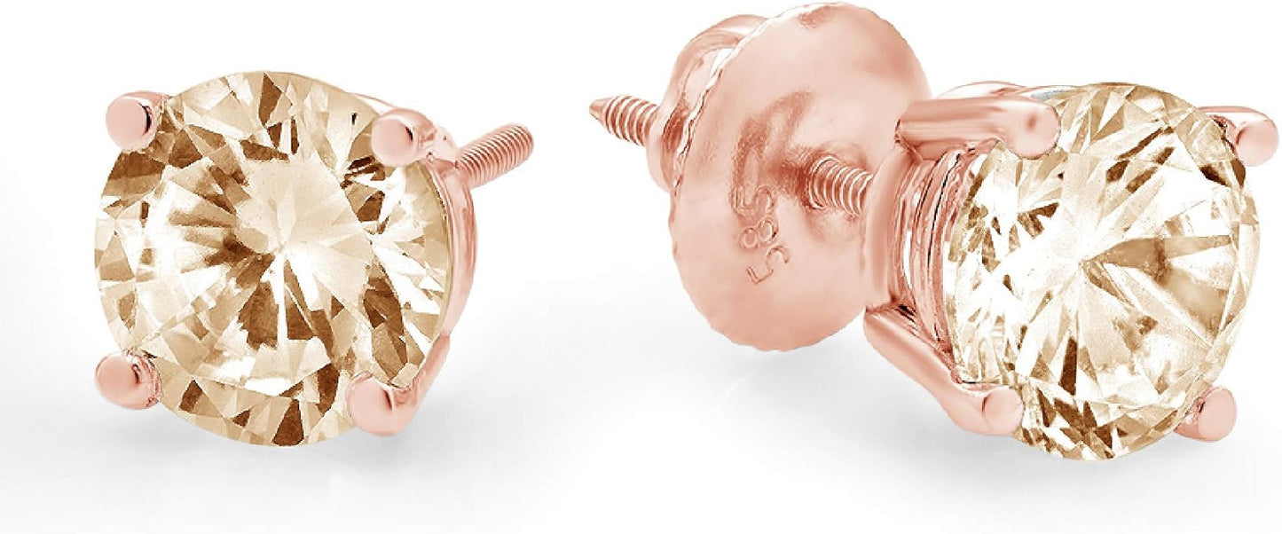 14K Rose Gold Natural Morganite Stud Earrings with Screw back - Hypoallergenic, 3 cttw - Minimalist Women's Fine Jewelry