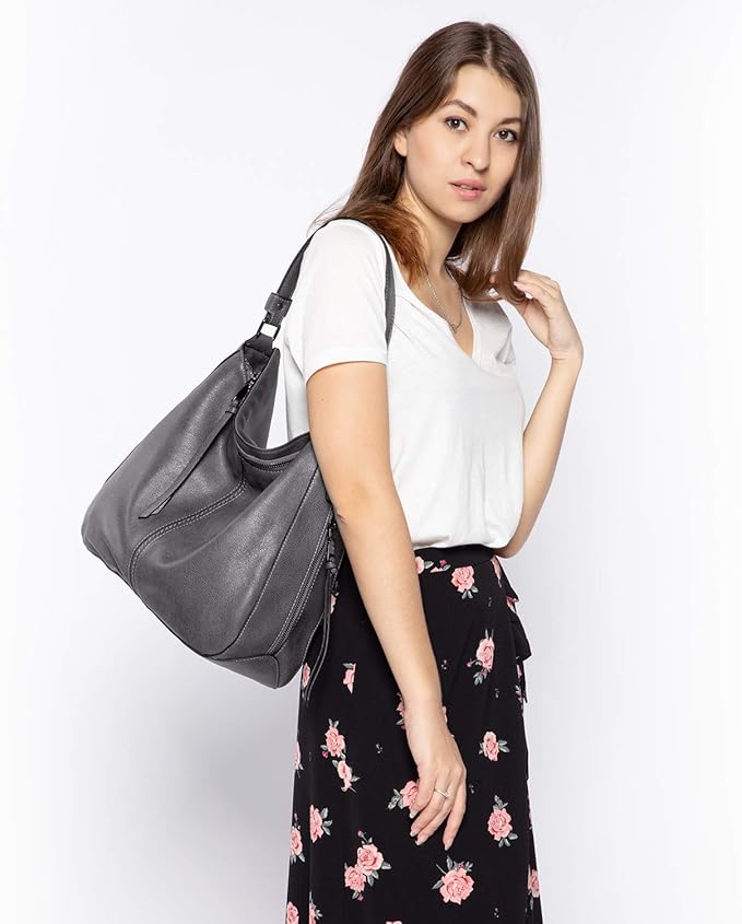 Realer Hobo Crossbody Bags for Women Designer Faux Leather Hobo Handbags Retro Large Size Shoulder Bag Bucket Purse