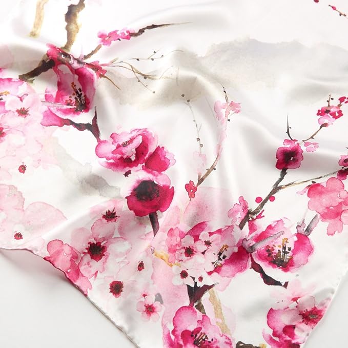 100% Mulberry Silk Scarfs for Women Floral Print Satin Long Scarf for Headscarf Hair Wraps Shawl with Gift Packed