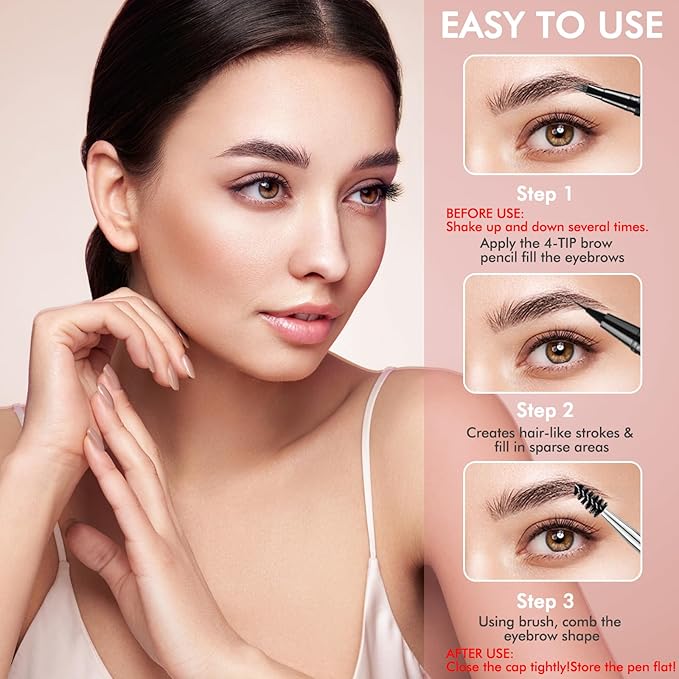 Eyebrow Pen,2-in-1 Waterproof Eyebrow Pencil with 4 Tip Microblading Brow Pen and Ultra-Precise Brow Pencil,with Dual-ended Eyebrow Brush,Eyebrow Makeup for Natural Looking - Dark Coffee