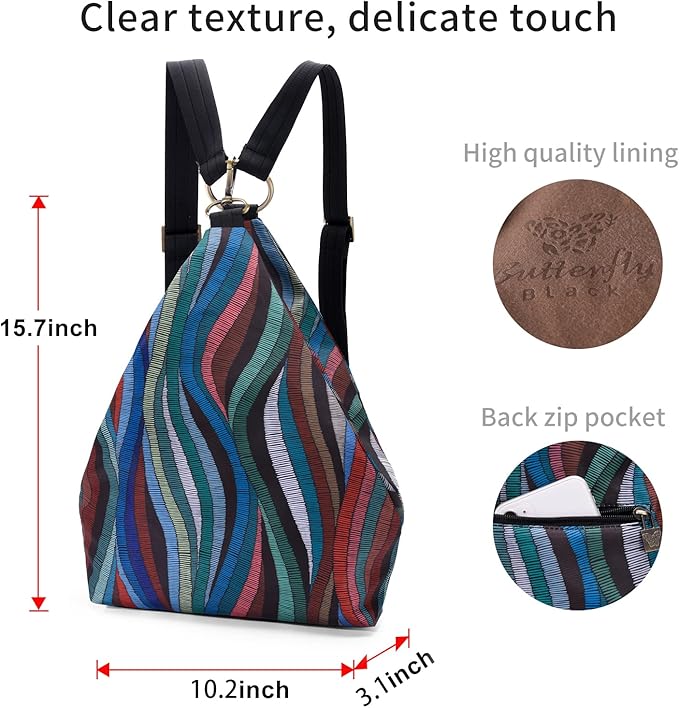 Black Butterfly Premium Backpack for Women, Bohemia Style Fashion Casual Daypack Backpack, Small Backpack Purse (68-multicolor)