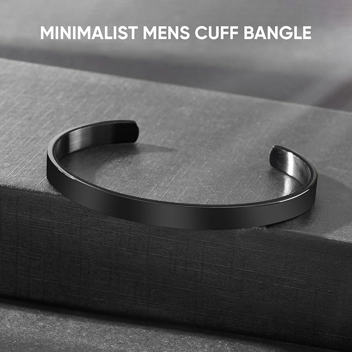 MEALGUET Stainless Steel Mens Cuff Bracelet : Minimal Cool Silver/Black/Gold Plated Open Metal Cuff Bangle Bracelets for Men,Mens Bracelet Jewelry Gift