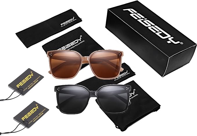 FEISEDY Oversized Polarized Sunglasses - UV400 Protection, Square Fashion Sun Glasses for Outdoor & Daily B2600