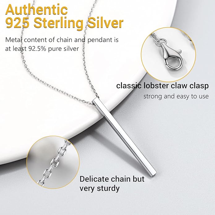 PROSILVER 925 Sterling Silver Necklace for Women | Dainty Delicate Adjustable Choker with Heart/Star/Moon/Vertical Bar Pendant, Hypoallergenic Tarnish Resistant Everyday Jewelry Gift for Her