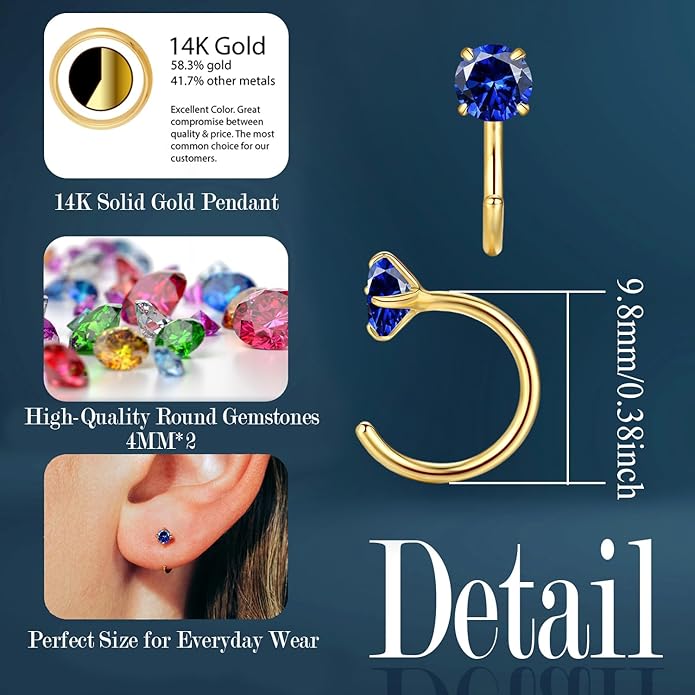 14K Gold Birthstone Huggie Half Hoop Earrings for Women,Round-cut Created Gemstone Minimalist Tiny Earring(4MM*2) Anniversary Birthday Mother's Day Jewelry for Mom Her