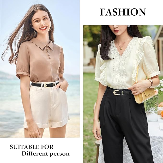 Womens Belts for Jeans Pants Leather Belt Dresses Fashion Gold Buckle Ladies Belt
