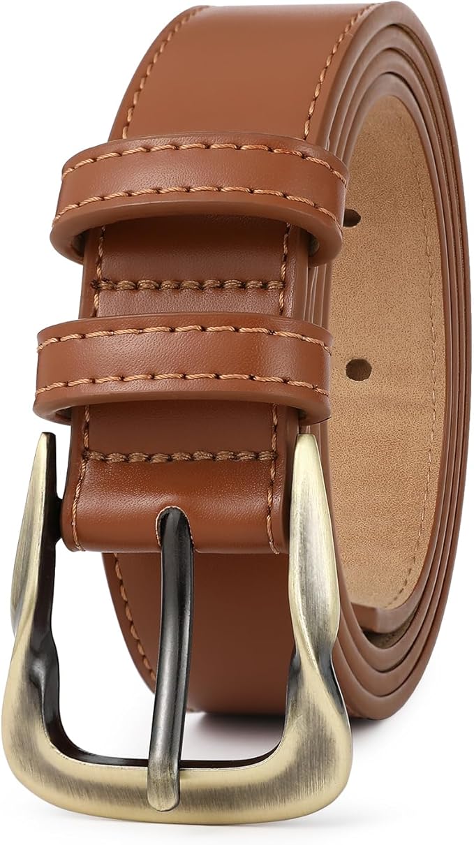 Women's Leather Belts with Gold Buckle Fashion Leather Waist Belt Elegant Ladies Belts for Jeans Dress & Casual Wear