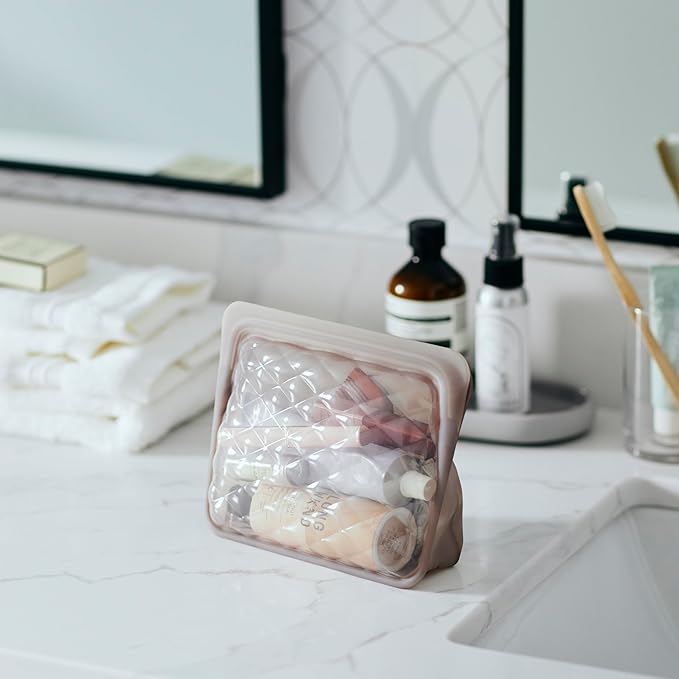 Stasher Premium Silicone Reusable Makeup Bags 3-Pack, Taupe, Beauty & Travel Toiletry Bag, Storage Bag Organizer, Dishwasher & Heat Safe, TSA Friendly, BPA Free, Leak-free, Eco Friendly