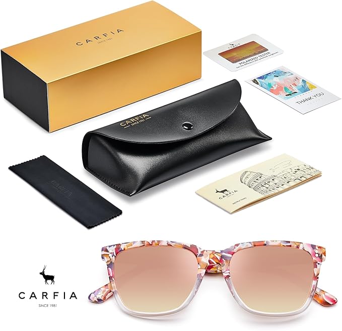 CARFIA Polarized Sunglasses for Women: Acetate, Small/Medium Size, UV400 Anti Glare CA5354