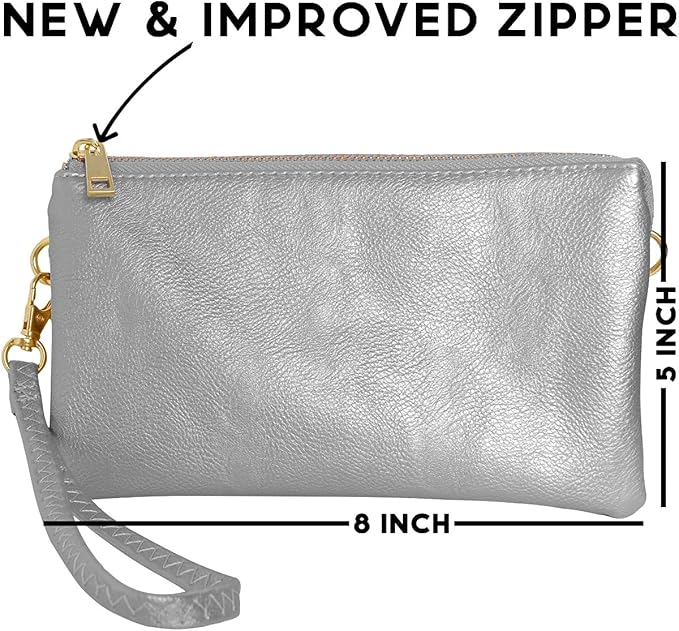 Vegan Leather Wristlet Purse for Women - Small Clutch Purse with Shoulder and Wrist Straps