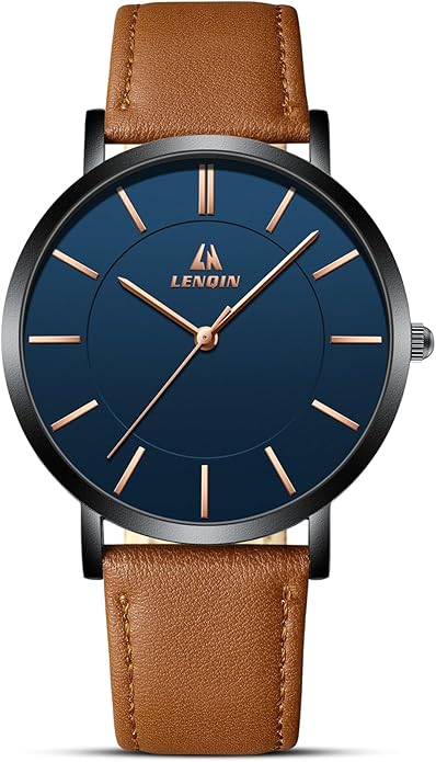 LN LENQIN Mens Watches Watches for Men Analog Quartz Watch 30M Waterproof Men's Wrist Watch Minimalist Fashion Business Mens Dress Designer Watch with Leather Band