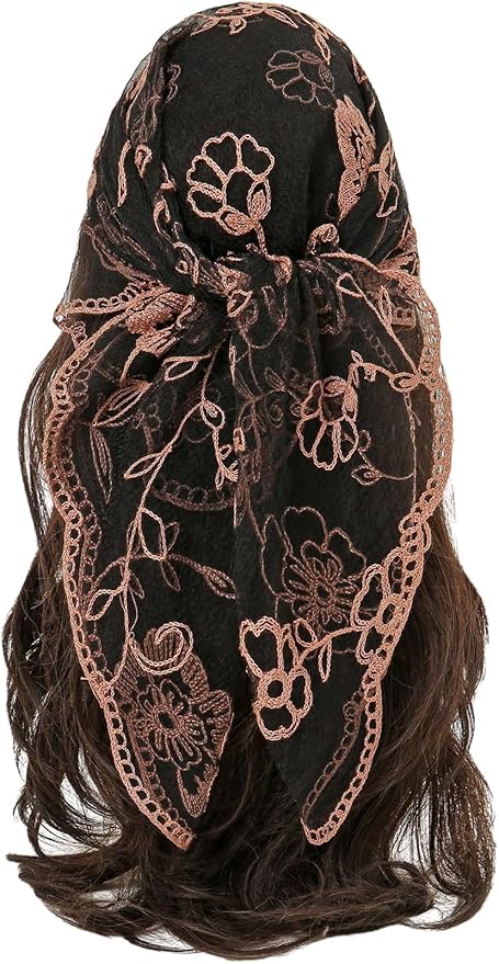 Floerns Women's Flower Embroidery Hair Scarf Headband Sheer Lace Hair Bandana