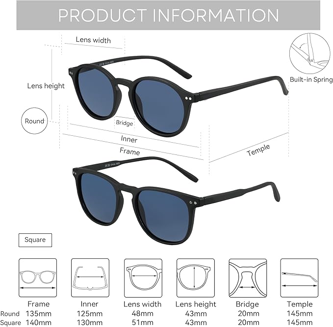 ZENOTTIC Polarized Sunglasses for Women Men: Retro Shades Round | Square Frame UV Protection 2 Pack