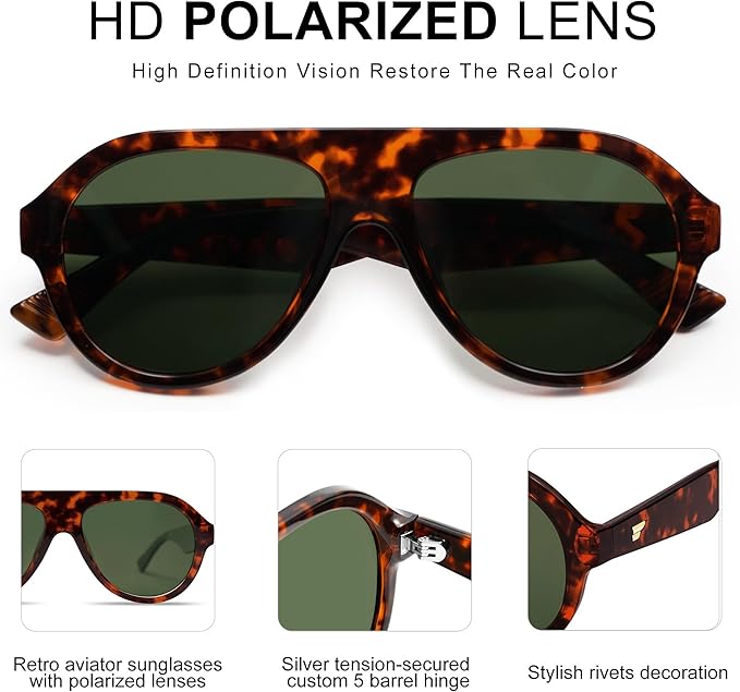 VANLINKER Retro Aviator Polarized Sunglasses for Men Women Trendy 70s Vintage Plastic Frame Sun Glasses VL9750