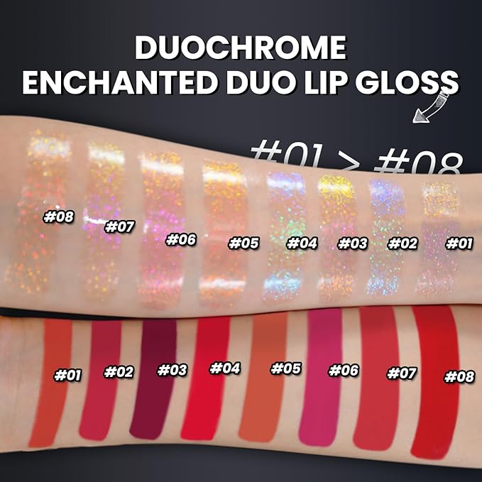 CHARMACY Multichrome Double Head Non-Stick Lip Gloss, Metallic Colourful Lip Glaze, Anti-transfer, Long Lasting Waterproof Liquid Lipstick Makeup (#05)
