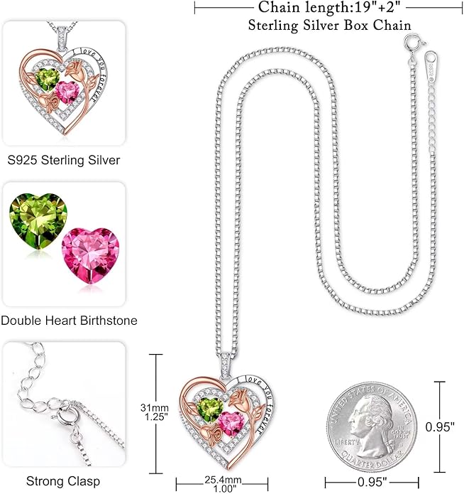 Iefil Mothers Day Gifts for Wife - Sterling Silver Birthstone Necklace Birthday Gifts for Her Wife