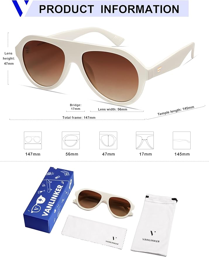 VANLINKER Retro Aviator Polarized Sunglasses for Men Women Trendy 70s Vintage Plastic Frame Sun Glasses VL9750