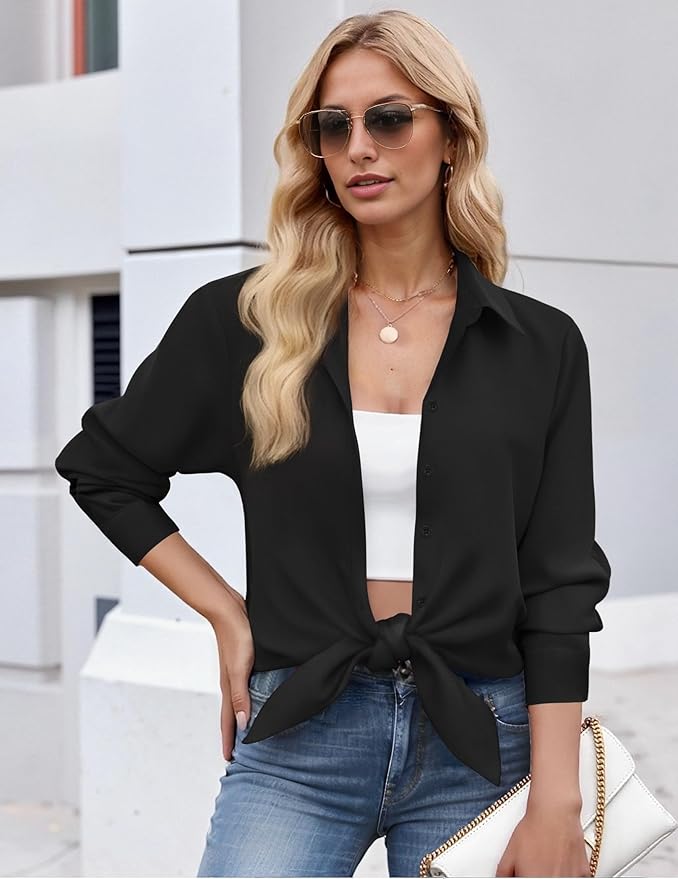 ZEAGOO Button Down Shirt for Women Long Sleeve Blouses Floral Printed Tops Business Casual Work Outfits S-XXL