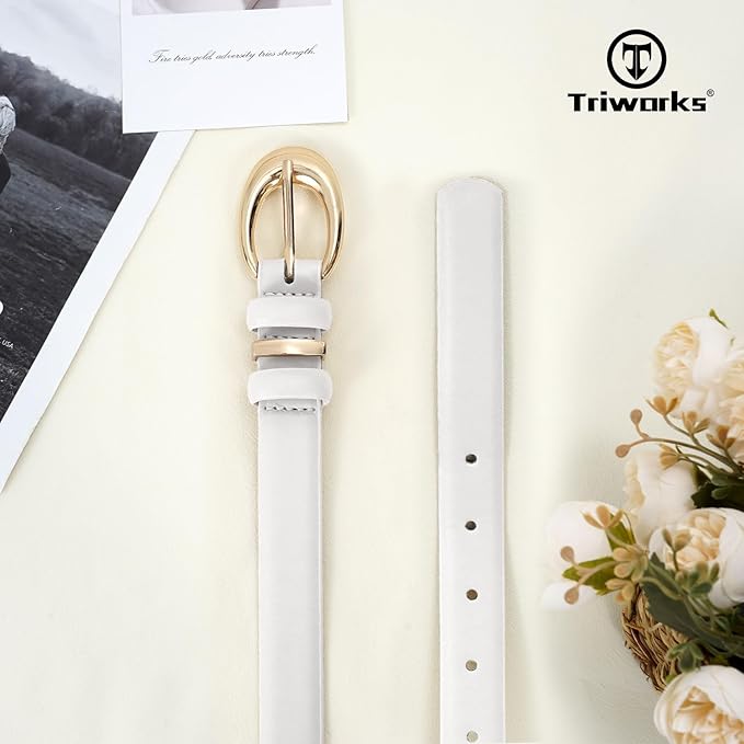 TRIWORKS 3 Pack Women Leather Belt for Jeans Pants Fashion Ladies Faux Leather Belt with Gold Buckle