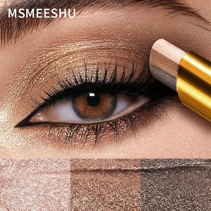Eyeshadow Stick Makeup – Tri-Color Eye Shadow, Blendable Cream Glitter Eyeshadow Stick for Long-Wear Beauty Looks, Smudge-Resistant & Easy to Apply – Rose Sparkle