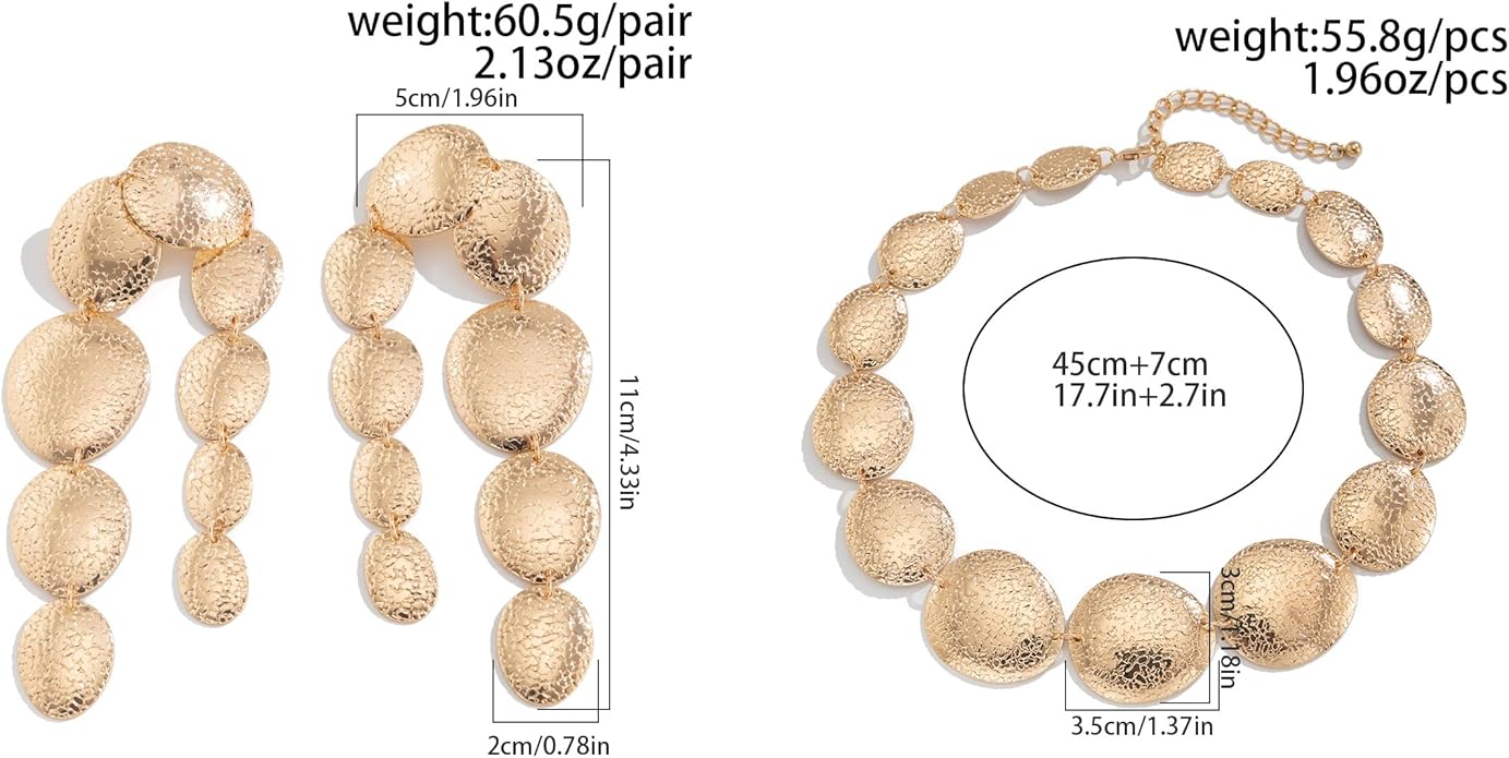 Elegant Gold Choker Necklace and Earring Set for Women, Textured Jewelry Set, Statement Necklace & Drop Earrings for Parties and Events