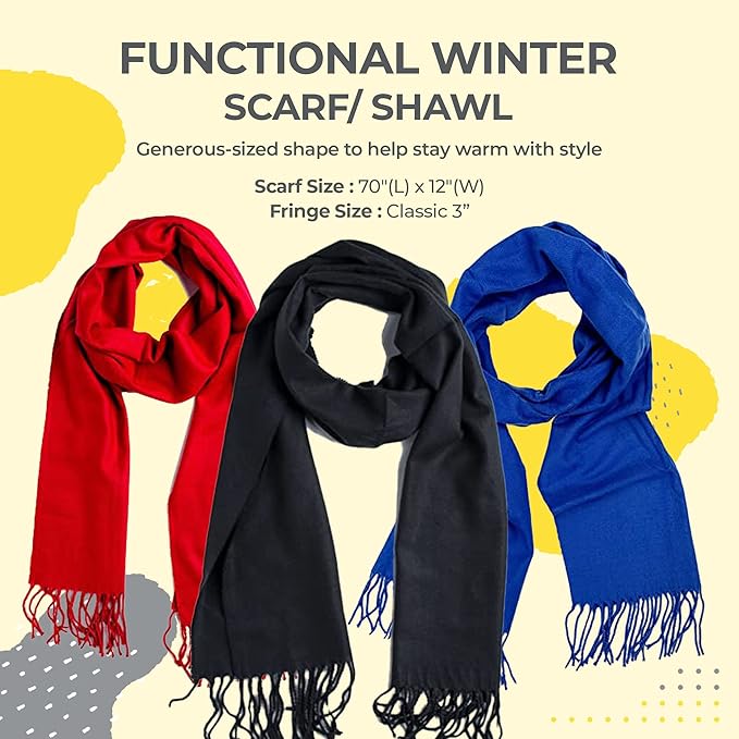 Plum Feathers Plaid Check and Solid Cashmere Feel Winter Scarf, Warm Scarfs, Cold Weather Accessories, Fringe Scarves