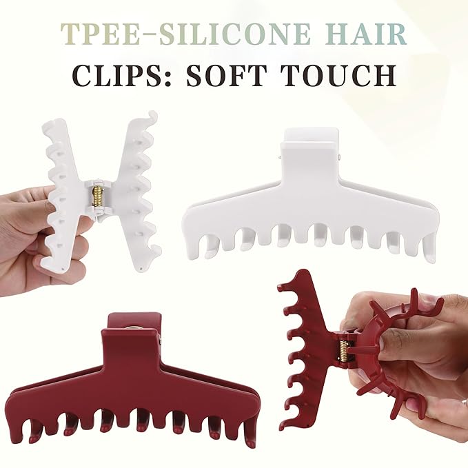 4Pcs Cloud Claw Clips for Women, 4.3 Inch Non-Slip Strong Hold Hair Claws, Unbreakable & Durable TPEE-Silicone Blend, Large Bendable Cozy Hair Clip for Thin/Thick/Curly Hair, All-Day Comfort