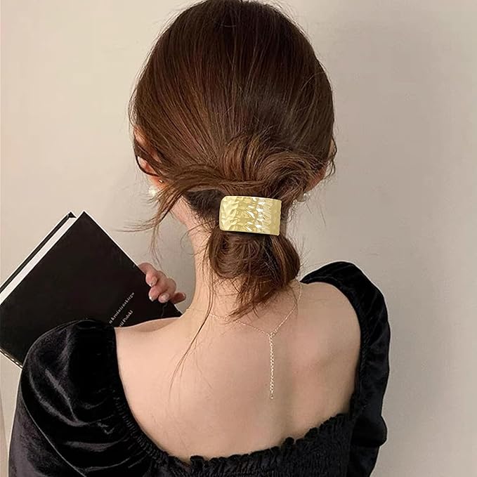 Gold Metal Hair Ties for Women - Cuffs, Accessories, Elastic Bands for Thick and Thin Hair Ponytails