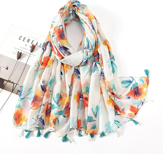 YOUR SMILE Large Boho Scarf for Women Lightweight Floral Printed Scarves Fall Winter Fashion Fringed Shawl wraps