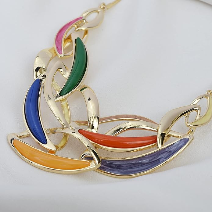 Vintage Statement Jewelry Set Leaf Floral Bohemian Boho Statement Necklace Earring Set Crystal Fashion Costume Jewelry