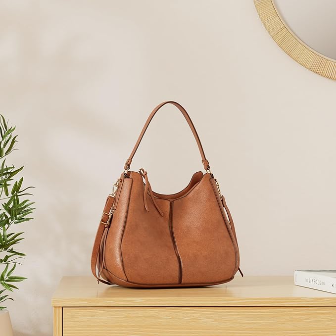 Realer Hobo Crossbody Bags for Women Designer Faux Leather Hobo Handbags Retro Large Size Shoulder Bag Bucket Purse