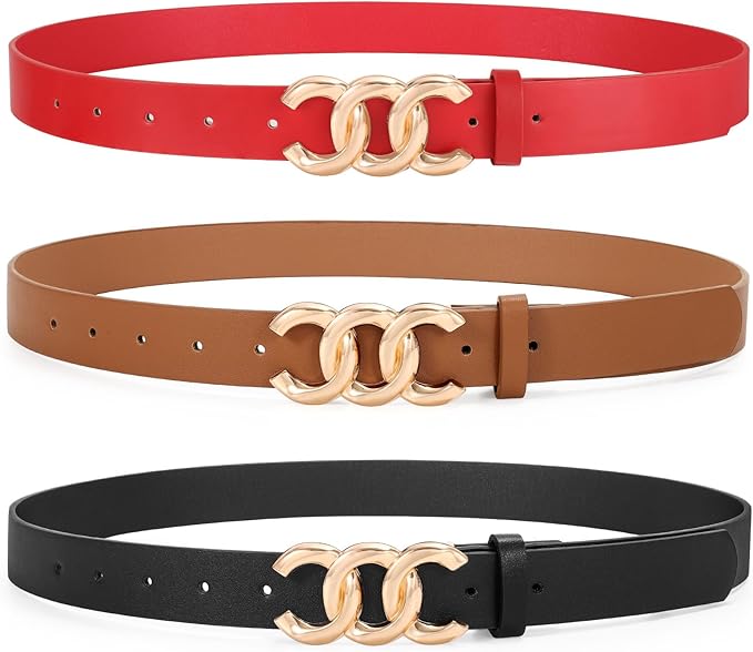 TRIWORKS 3 Pack Women's Belts for Jeans Pants Fashion Waist Belts for Ladies Leather Belts