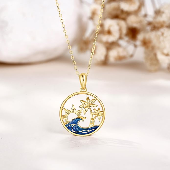 ELFRONT Mothers Day Gifts 14k Real Gold Dainty Necklace, Solid Gold Delicate Pendant For Women Mom Lover