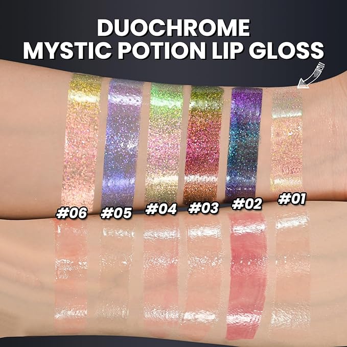 CHARMACY 2 In 1 Multichrome Moisturizing Lip Gloss, Double Head Liquid Lipstick, Mirror Waterproof Long Lasting No Fading Lip Balm, Hydrating Lip Plumper Waterlight Glossy Makeup #002
