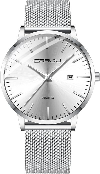 CRRJU Men's Minimalist Casual Luxury Auto Date Watches Fashion Business Japan Movement Quartz Waterproof Wristwatches for Men Stainsteel Steel Band Watch