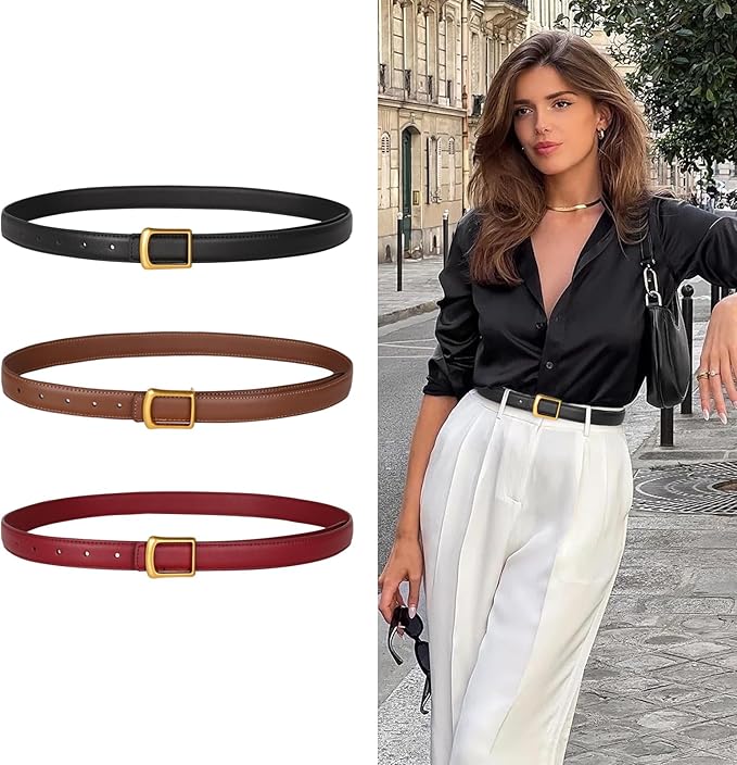 Women's Fashion Classic Metal Buckle Leather Belt with Jeans Dress