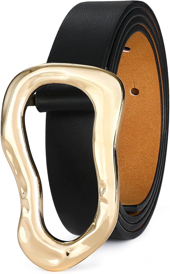 Black Belt for Women Stylish Gold Buckle Fashion Leather Waist Belt Perfect for Jeans and Dresses
