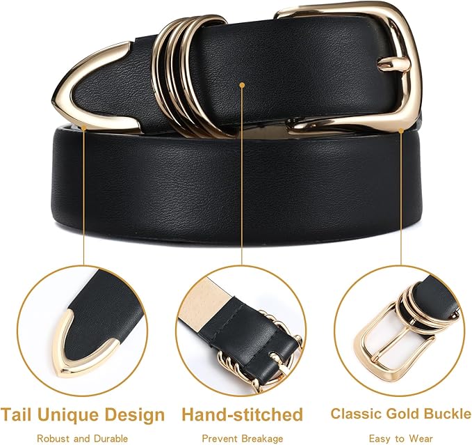 Belts for Women with Gold Buckle Faux Leather Belts Fashion Casual belts for jeans