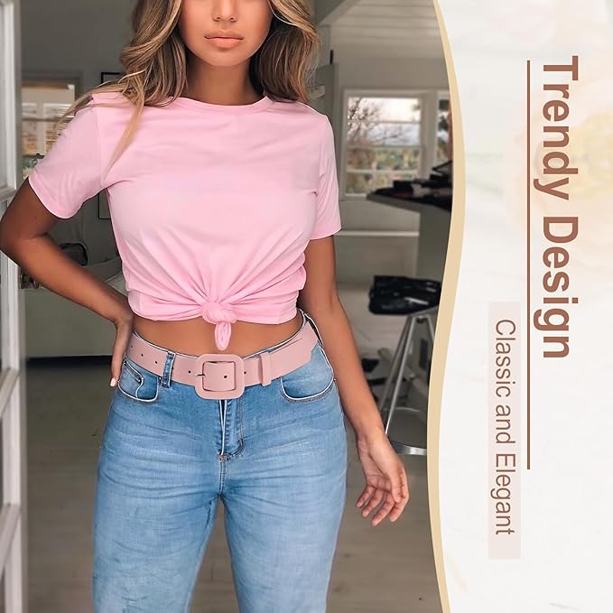 WHIPPY Women Leather Belt Candy Color Fashion Square Buckle Belt Ladies Belt for Jeans Pants Dresses