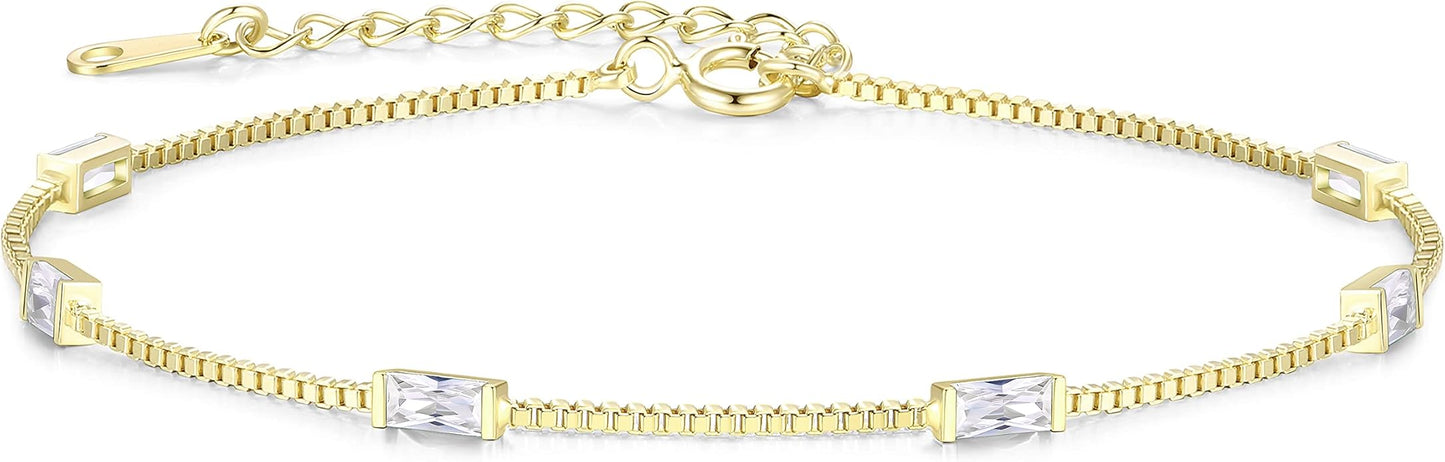 LOUISA SECRET Birthstone Bracelets for Women, 925 Sterling Silver Dainty Simple Women Charm Link Bracelet, Birthday Anniversary Christmas Jewelry Gifts for Women Wife Mom Her